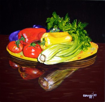 Canestro di verdura [2007] - Acrilico su supporto telato (40 x 50 cm) 