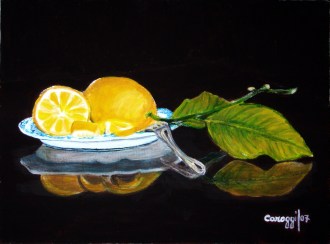 Piatto con limoni [2007] - Acrilico su compensato (40 x 60 cm)