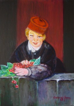 Garçon avec des cerises - Acrilico su cartone telato (35 x 50 cm, 1993)