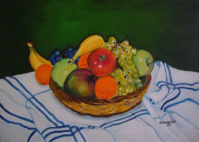 Cesto di frutta mista - Acrilico su tela (70 x 50 cm, 2007)