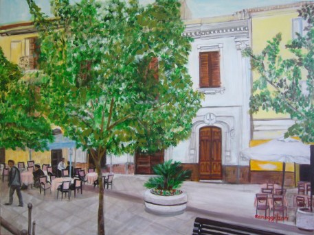 Sorso: Scorcio Piazza Bonfigli - Acrilico su tela (80 x 60 cm, 2017)